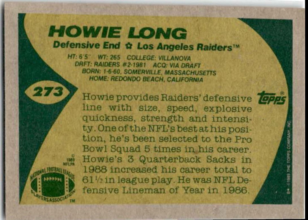 1989 Topps Howie Long Los Angeles Raiders #273
