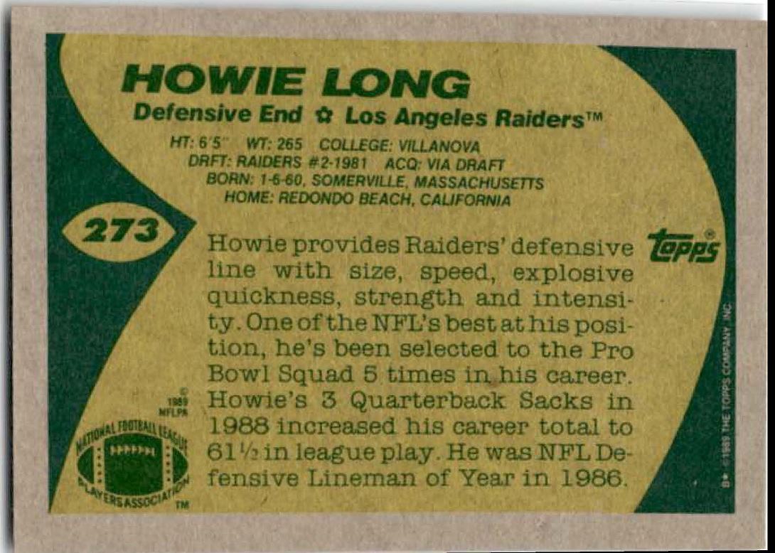1989 Topps Howie Long Los Angeles Raiders #273