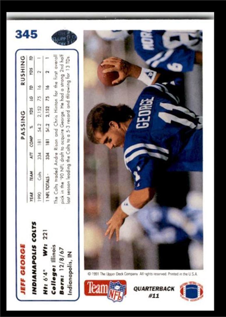 1991 Upper Deck Jeff George . Indianapolis Colts #345