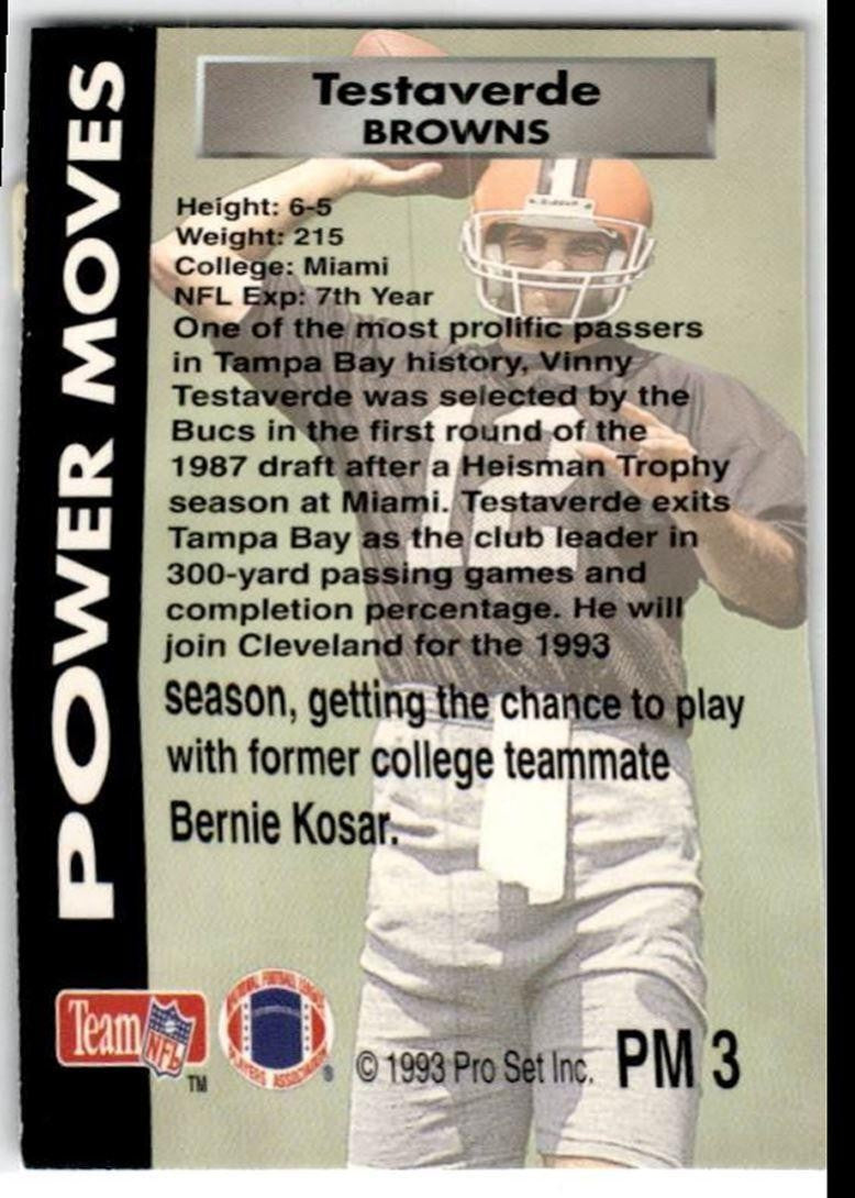 1993 Pro Set Power Moves Vinny Testaverde Silver Cleveland Browns #PM3