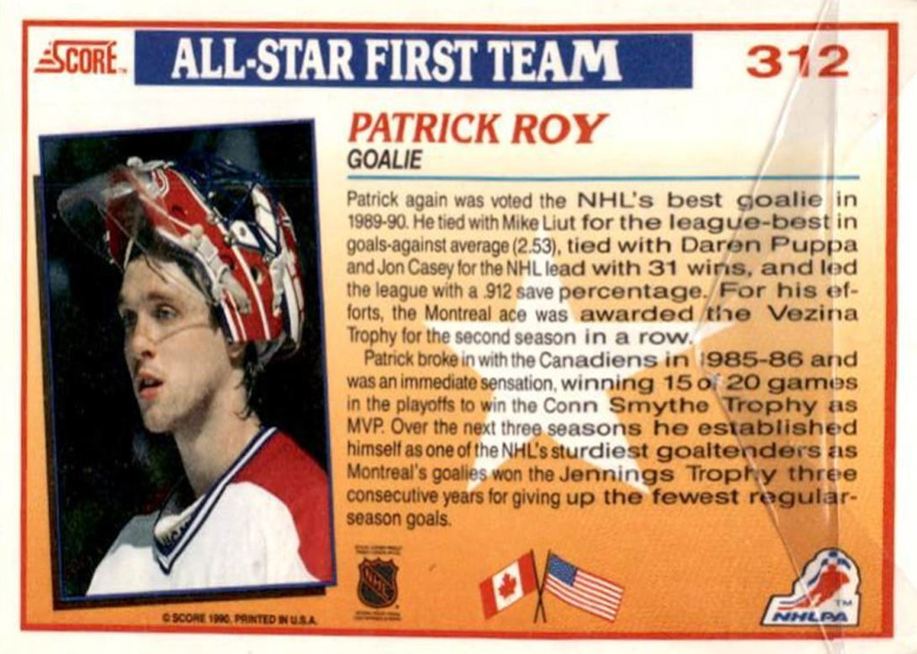 1990-91 Score Patrick Roy Montreal Canadiens #312