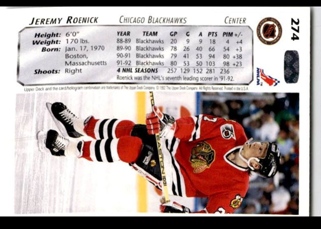 1992-93 Upper Deck Jeremy Roenick Chicago Blackhawks #274