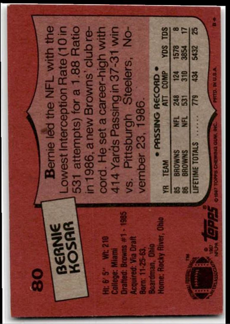1987 Topps Bernie Kosar Cleveland Browns #80