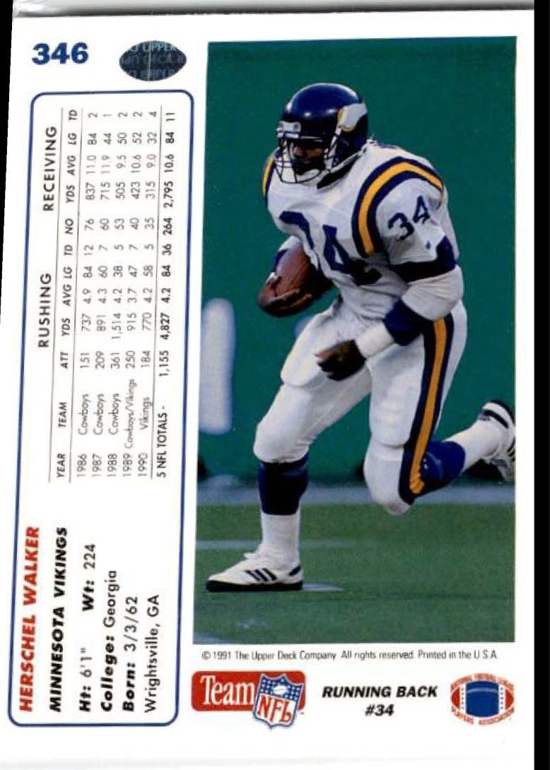 1991 Upper Deck Herschel Walker Minnesota Vikings #346