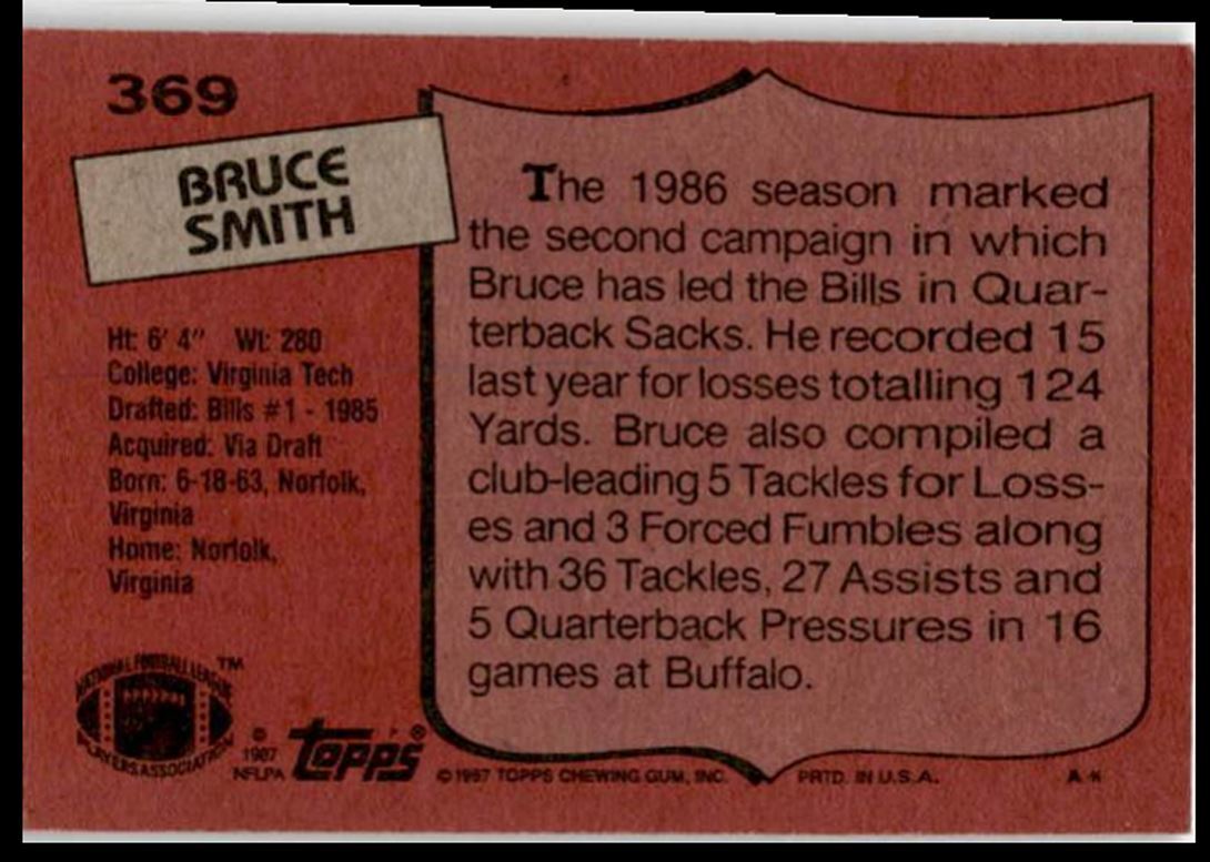 1987 Topps Bruce Smith Buffalo Bills #369