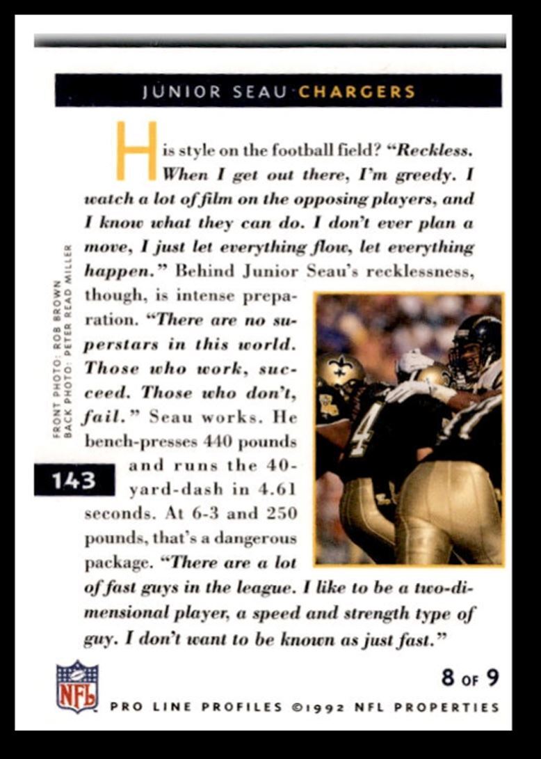 1992 Pro Line Profiles Junior Seau , San Diego Chargers #143