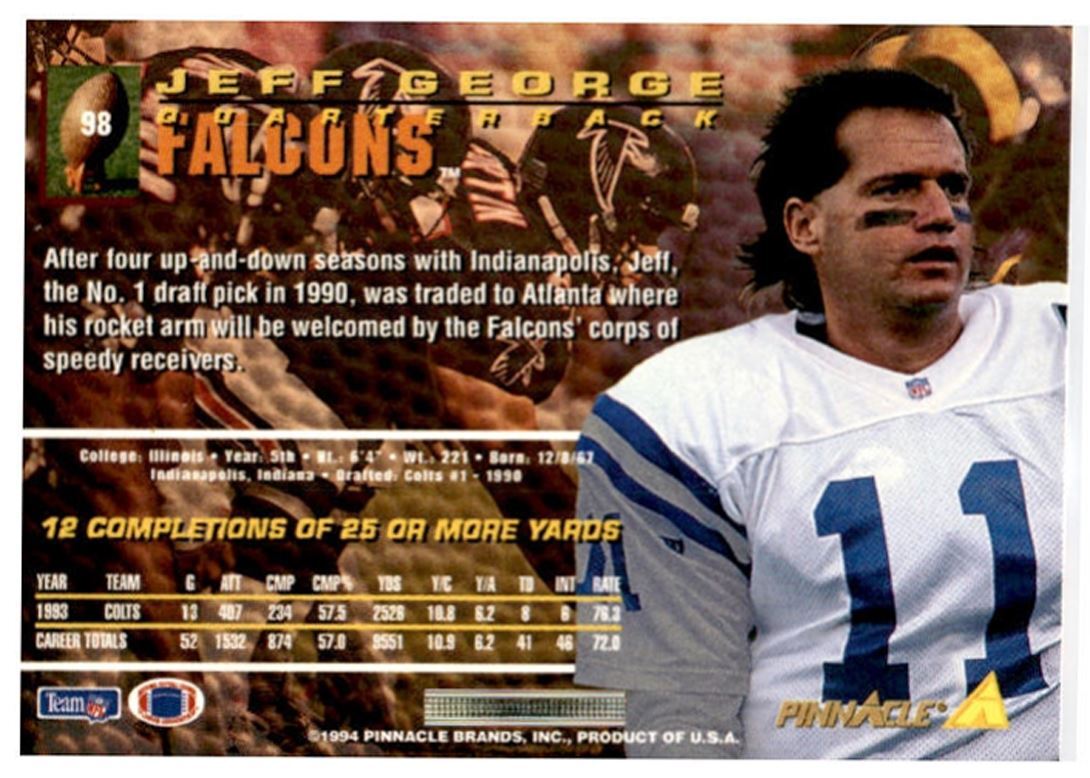 1994 Pinnacle Jeff George Indianapolis Colts #98