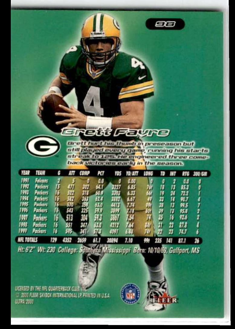 2000 Fleer Ultra Brett Farve Green Bay Packers #98
