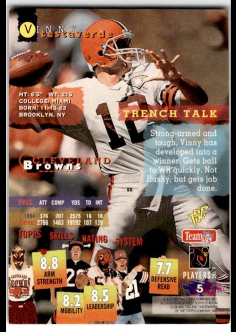 1995 Stadium Club Members Only Vinny Testaverde Cleveland Browns #5
