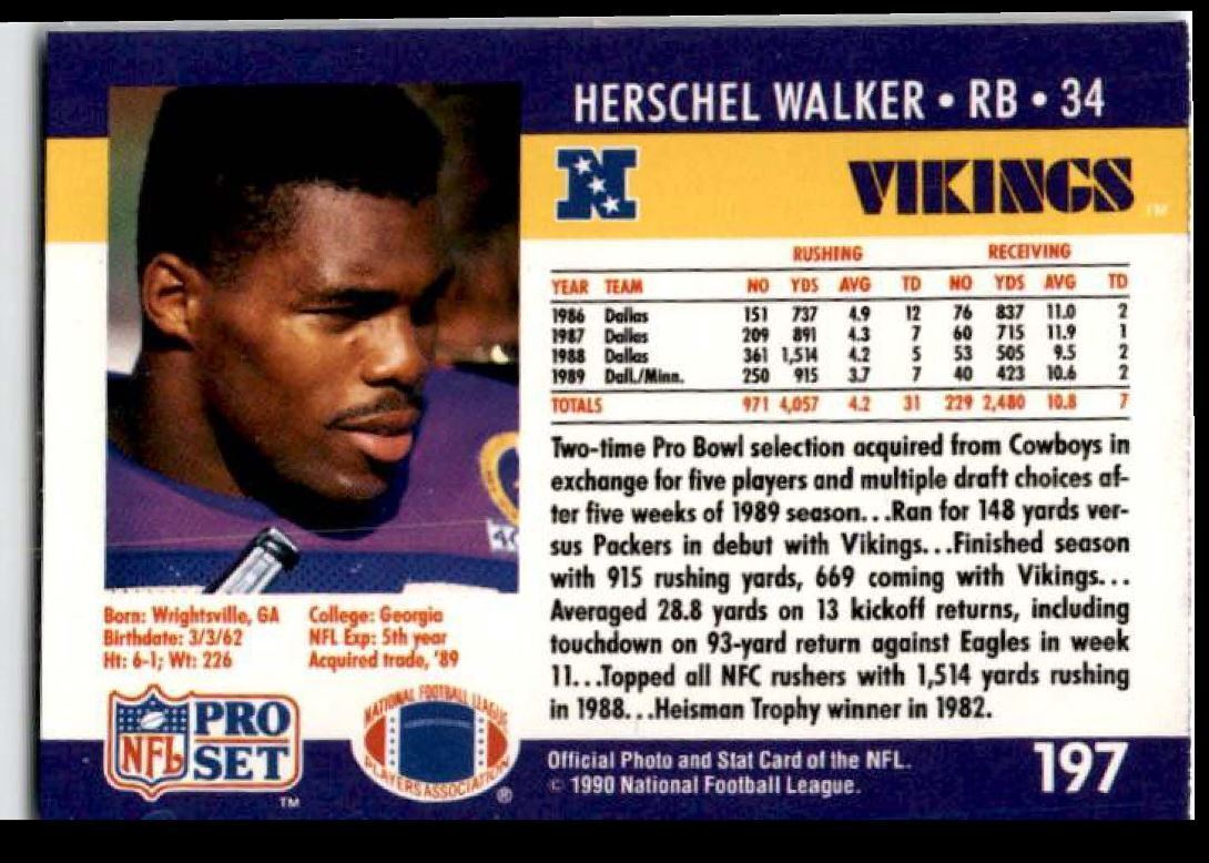 1990 Score Herschel Walker ~ Minnesota Vikings #34