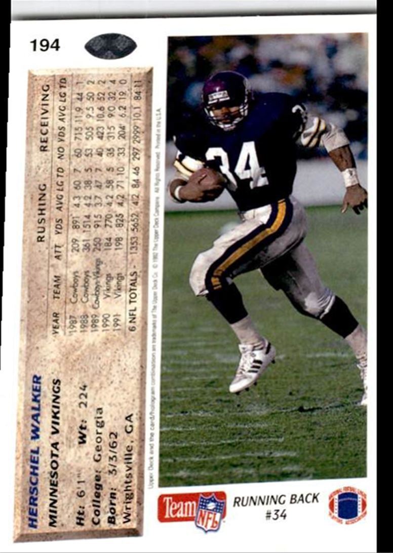 1992 Upper Deck Herschel Walker Minnesota Vikings #194