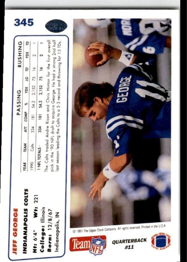 1991 Upper Deck Jeff George ... Indianapolis Colts #345
