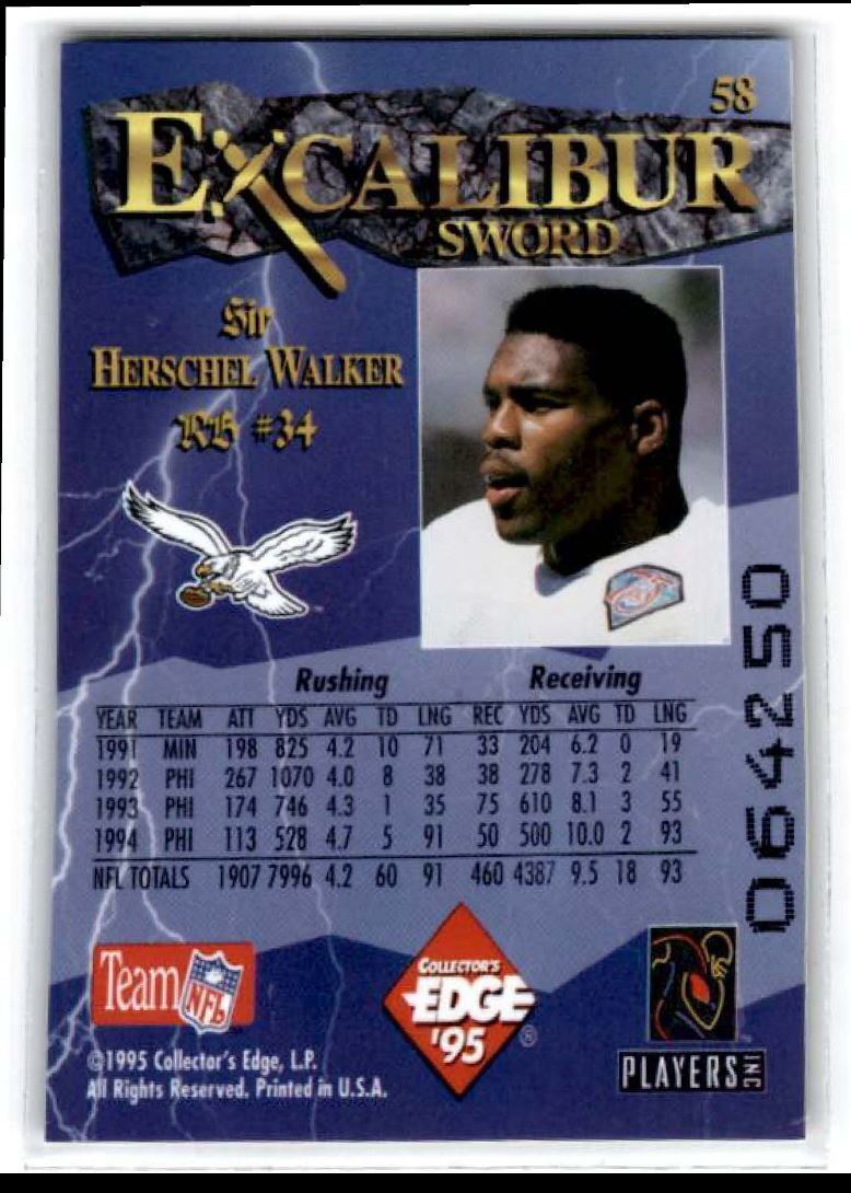 1995 Collector's Edge Excalibur Herschel Walker Philadelphia Eagles #58