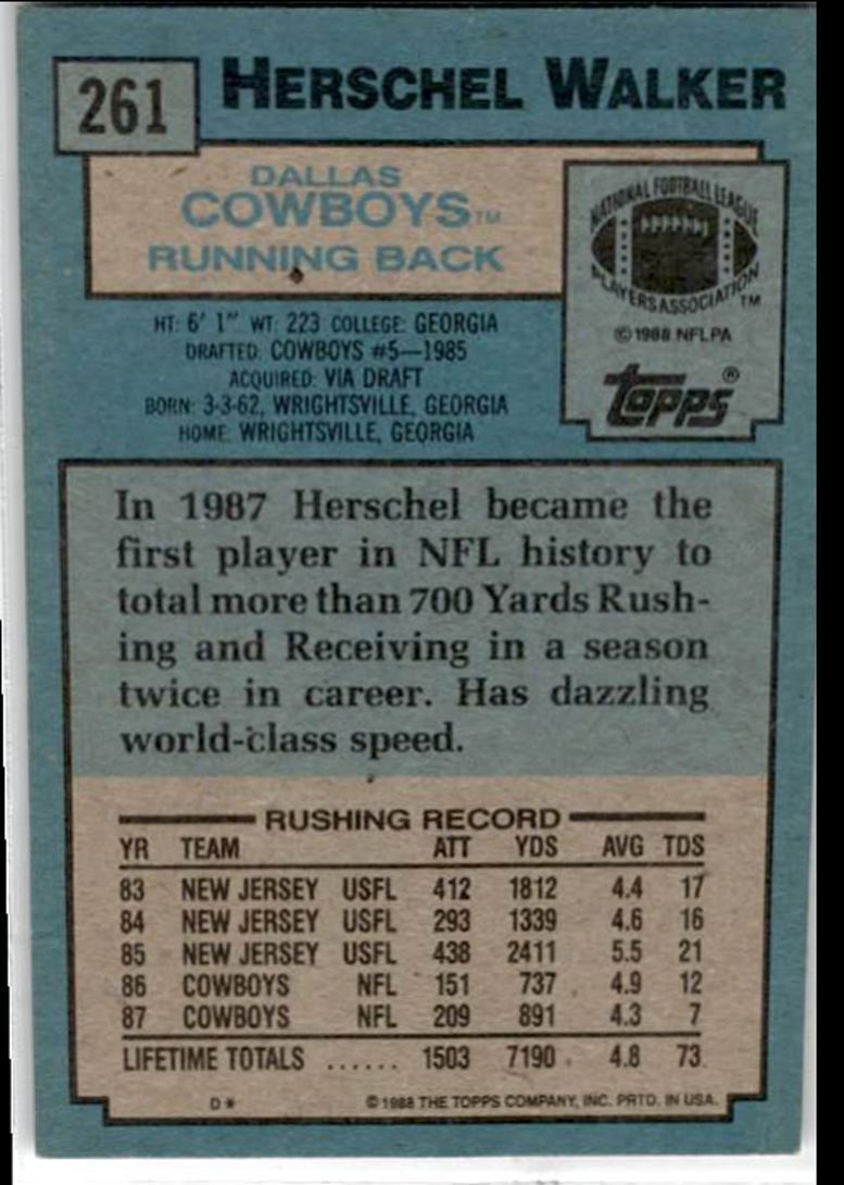 1988 Topps Herschel Walker Dallas Cowboys #261