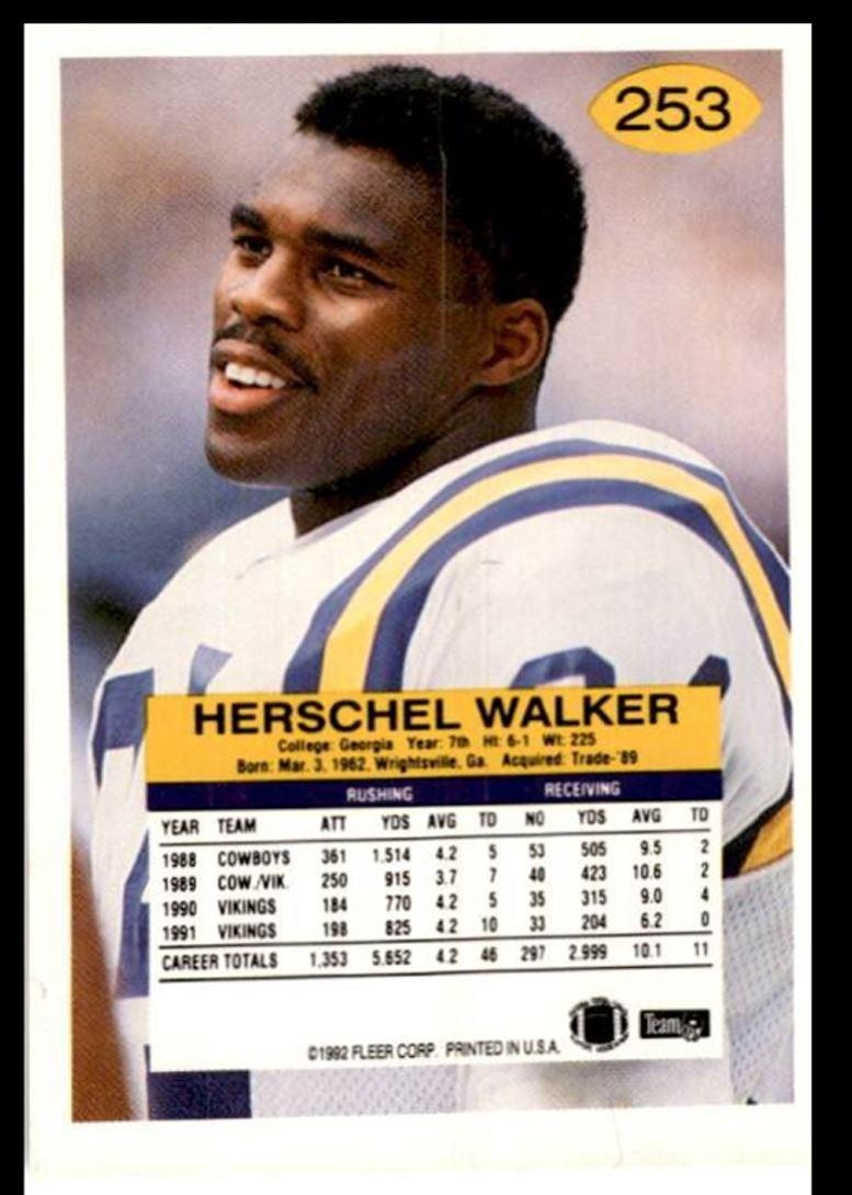 1992 Fleer Herschel Walker Minnesota Vikings #253