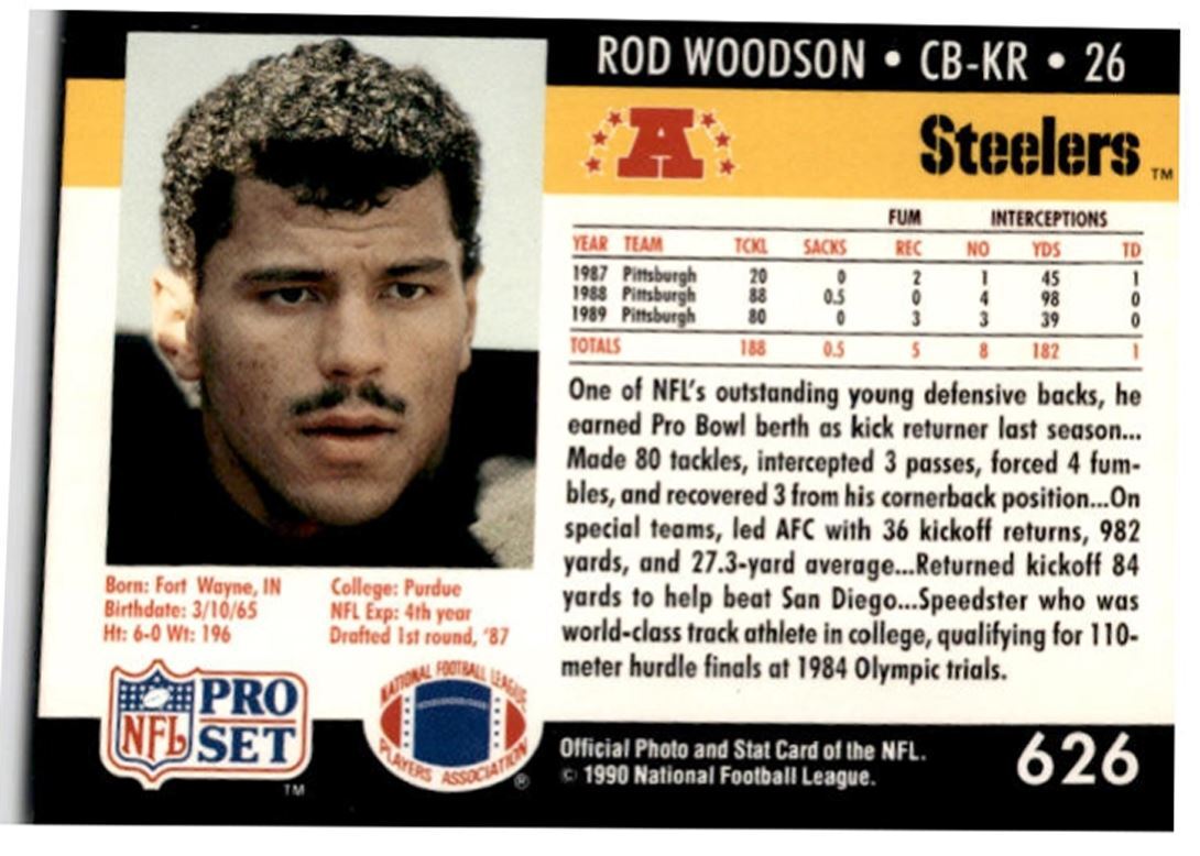 1990 Pro Set Rod Woodson Pittsburgh Steelers #626