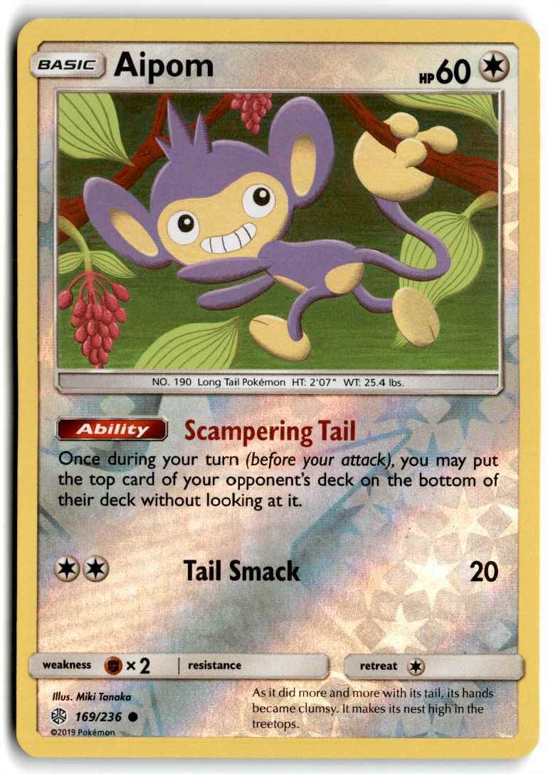 2019 Sun & Moon - Cosmic Eclipse Aipom a Basic/Common/Reverse Holo #169
