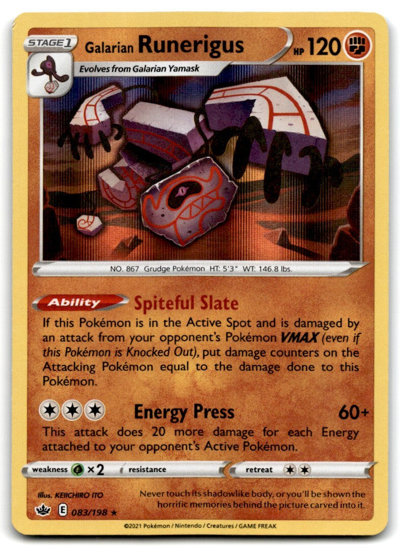2021 Sword & Shield - Chilling Reign Galarian Runerigus Rev Holo Stage 1/Rare