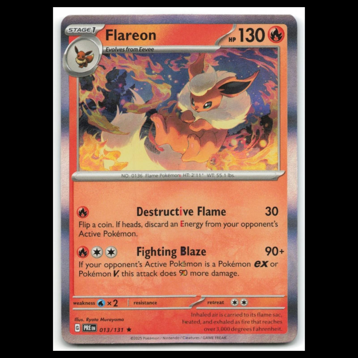 Flareon #13 2025 Scarlet - Violet Series - Prismatic Evolutions Rare Pokemon NM