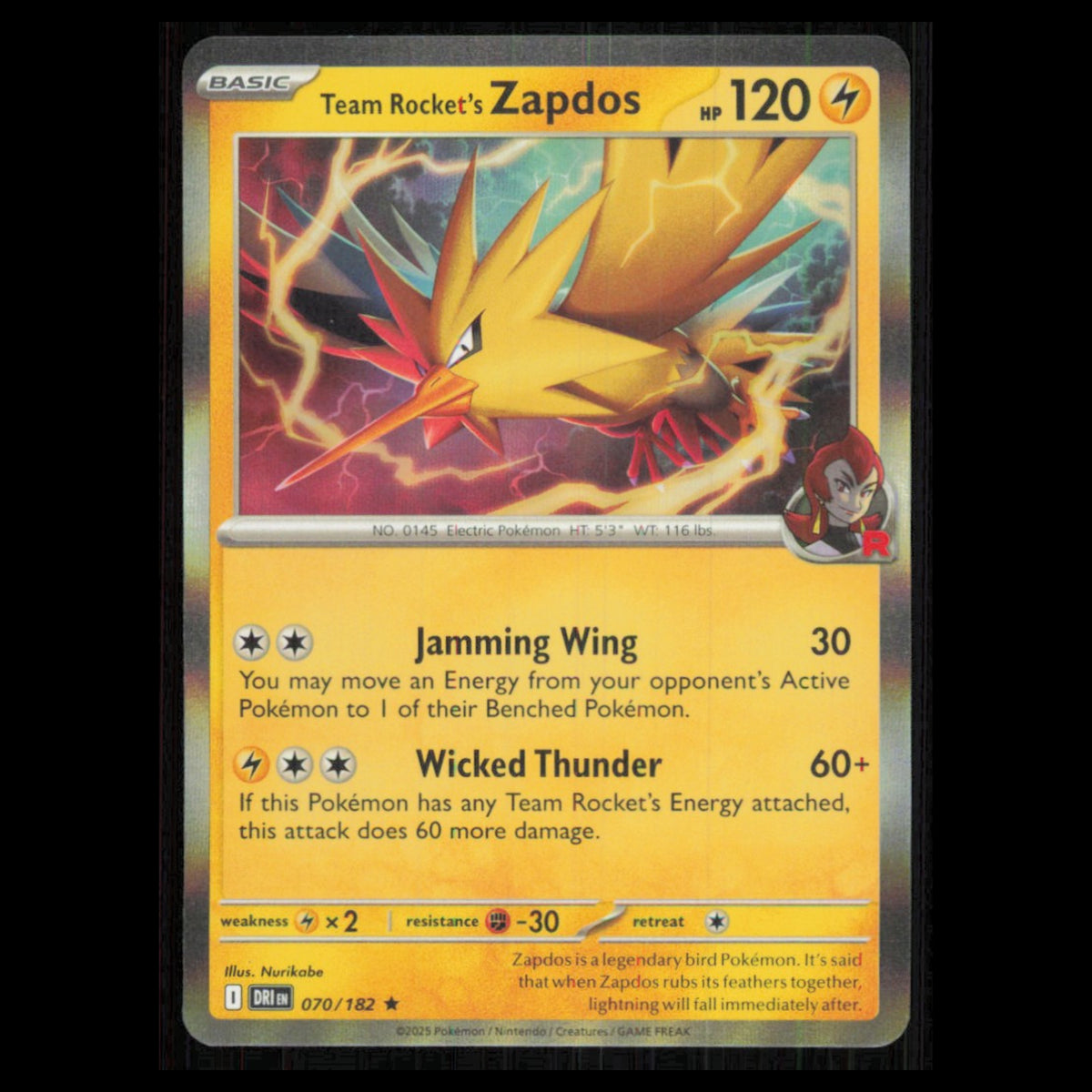 Team Rockets Zapdos #70 2025 Scarlet - Violet Series - Destined Rivals Rare Card