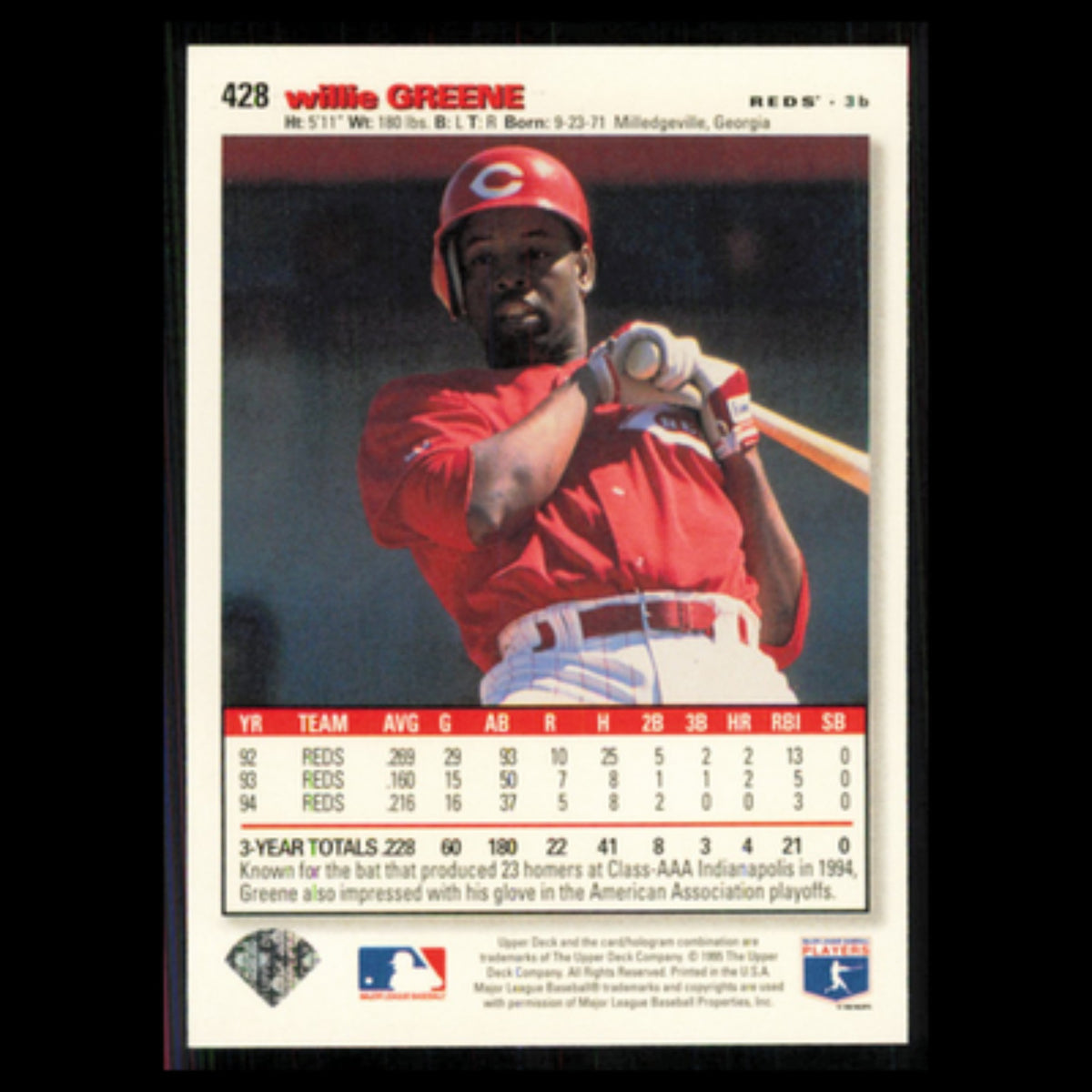 Willie Greene #428 1995 Upper Deck Collectors Choice Cincinnati Reds Baseball NM