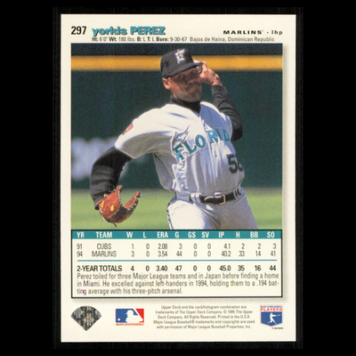 Yorkis Perez #297 1995 Upper Deck Collectors Choice Florida Marlins Baseball MLB