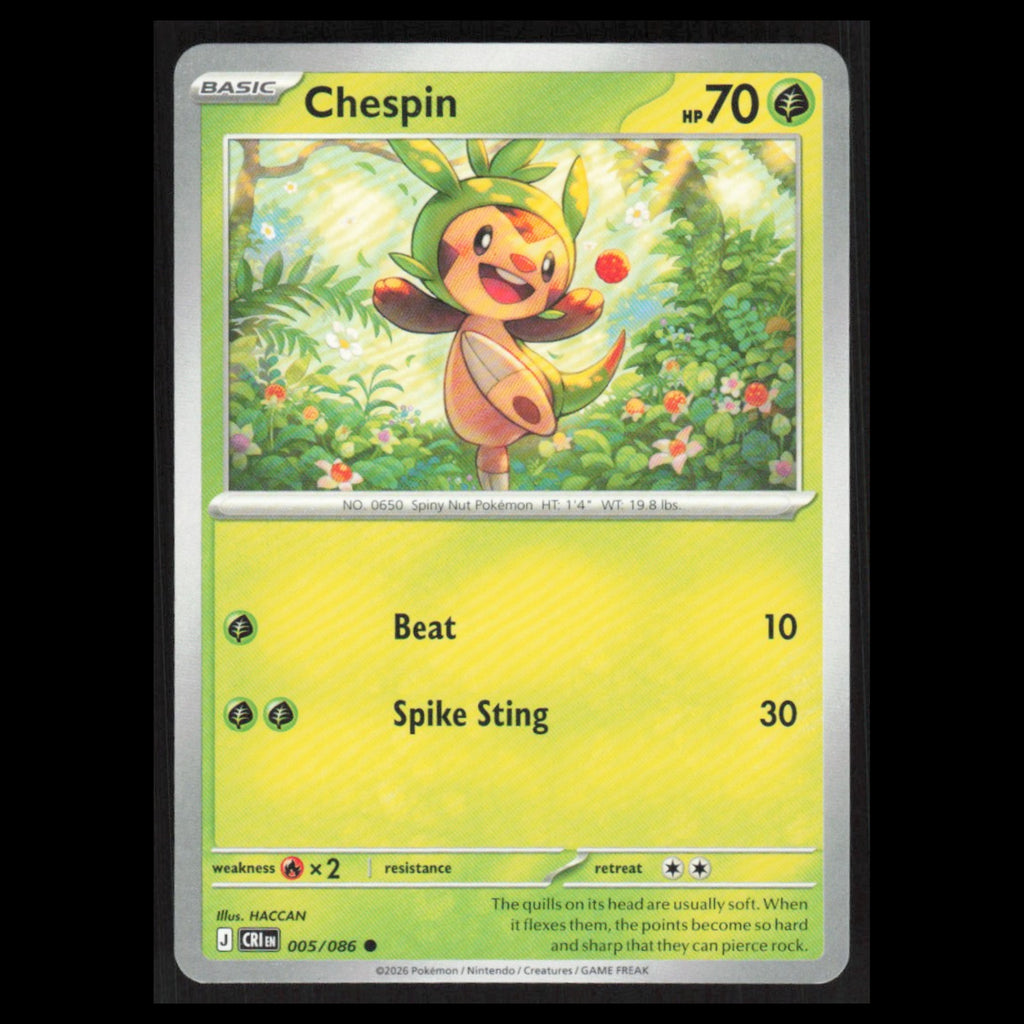 Chespin - 005/086 #005/086 2026 Mega Evolutions Chaos Rising Pokemon Card NM