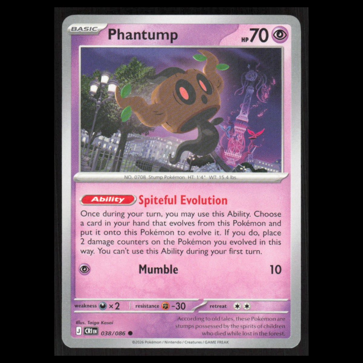 Phantump #038/086 2026 Mega Evolutions Chaos Rising Pokemon Card NM