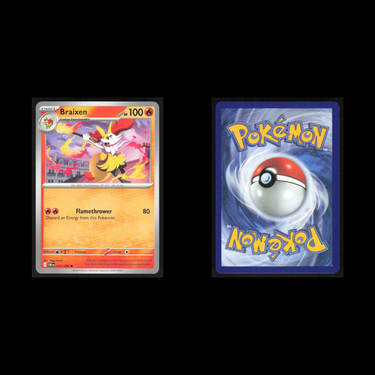 Braixen #012/086 2026 Mega Evolutions Chaos Rising Pokemon Card NM