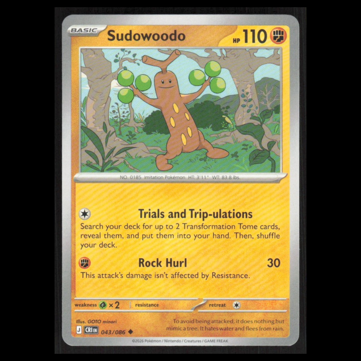 Sudowoodo #043/086 2026 Mega Evolutions Chaos Rising Pokemon Card NM