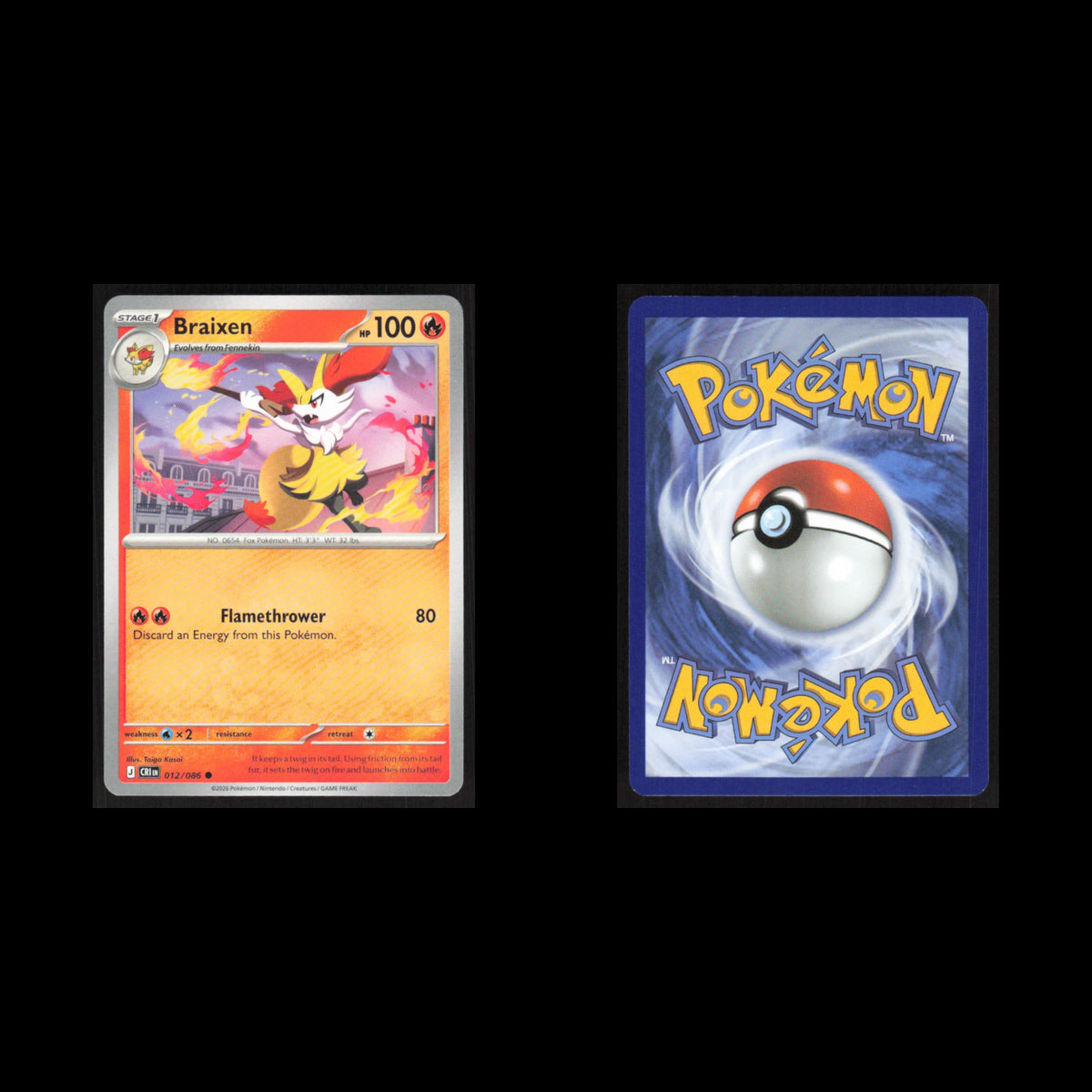 Braixen #012/086 2026 Mega Evolutions Chaos Rising Pokemon Card NM