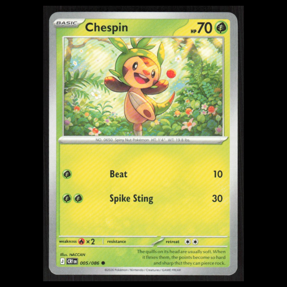 Chespin - 005/086 #005/086 2026 Mega Evolutions Chaos Rising Pokemon Card NM