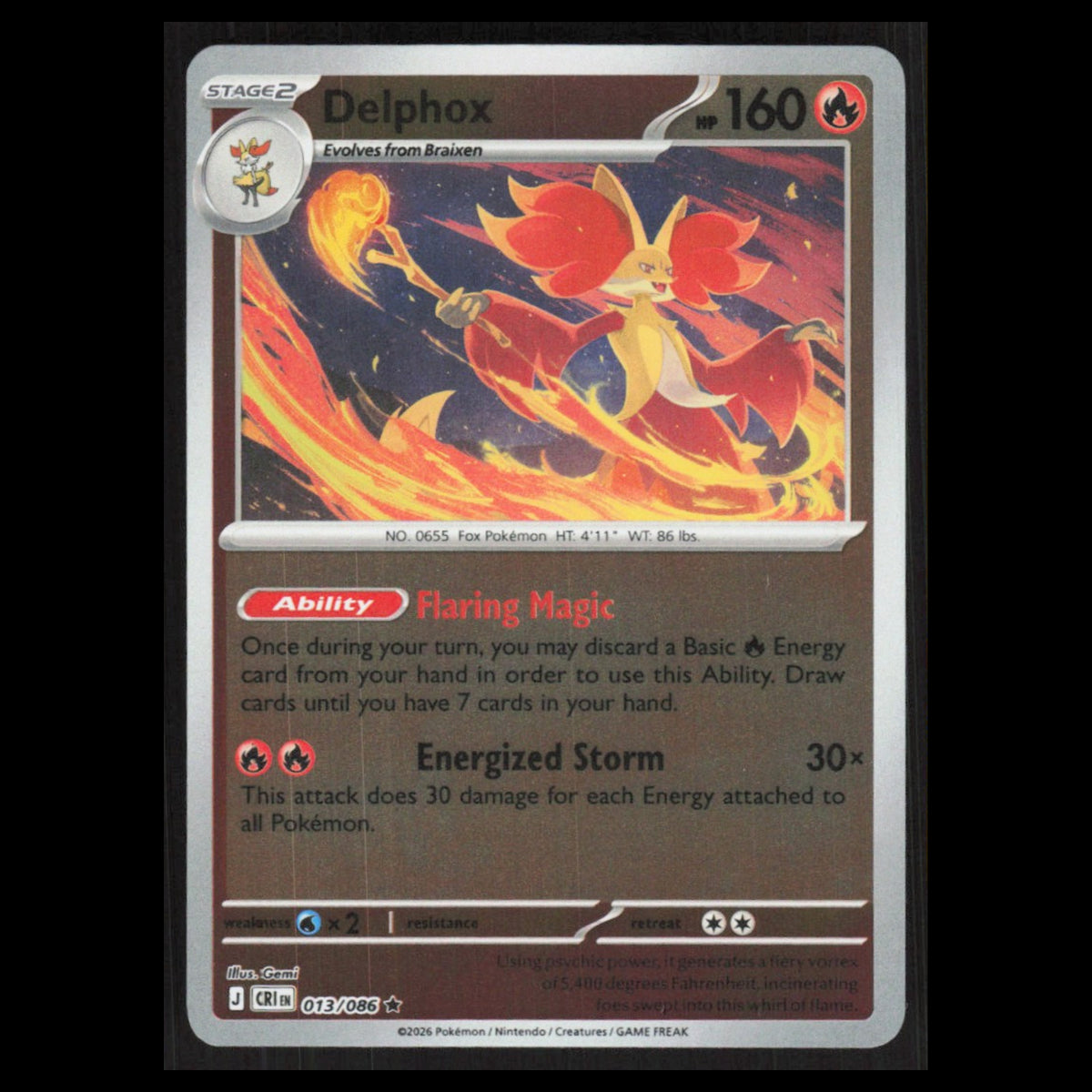 Delphox #013/086 2026 Mega Evolutions Chaos Rising holo Pokemon Card NM