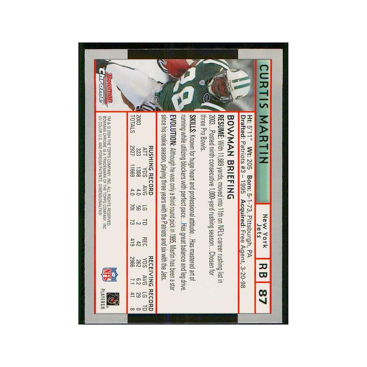 2004 Bowman Chrome Curtis Martin #87