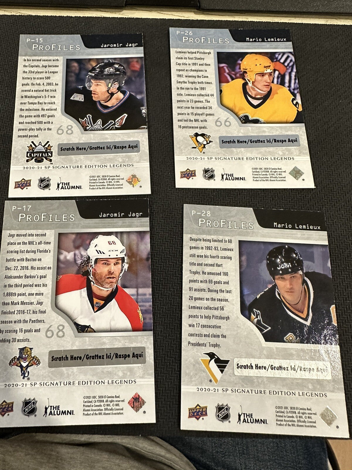 2020-21 SP Signature Legends Profiles Bounty Unscratched lot Lemieux Jagr
