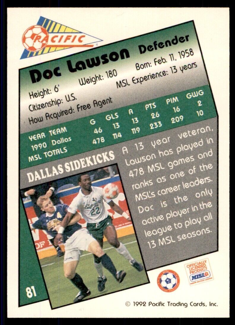 1992 Pacific MSL Doc Lawson Dallas Sidekicks #81