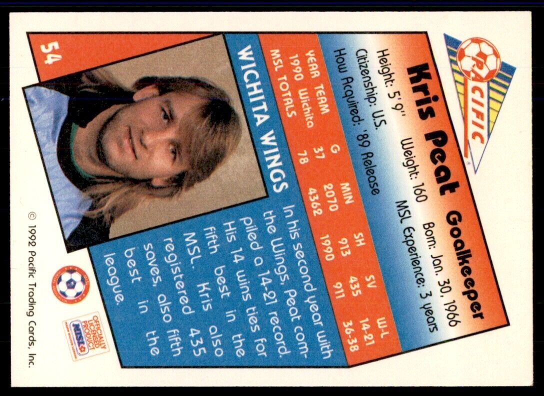 1992 Pacific MSL Kris Peat c Wichita Wings #54