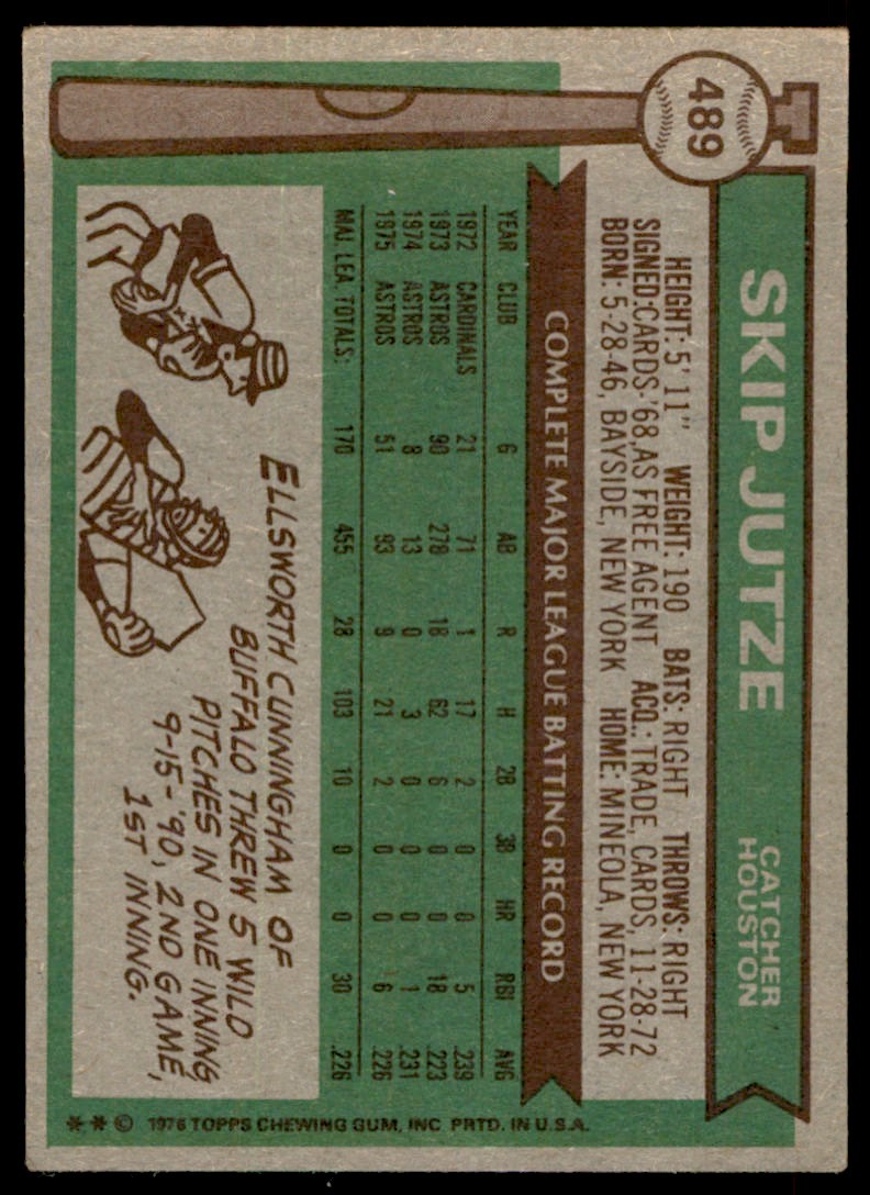 1976 TOPPS SKIP JUTZE HOUSTON ASTROS #489