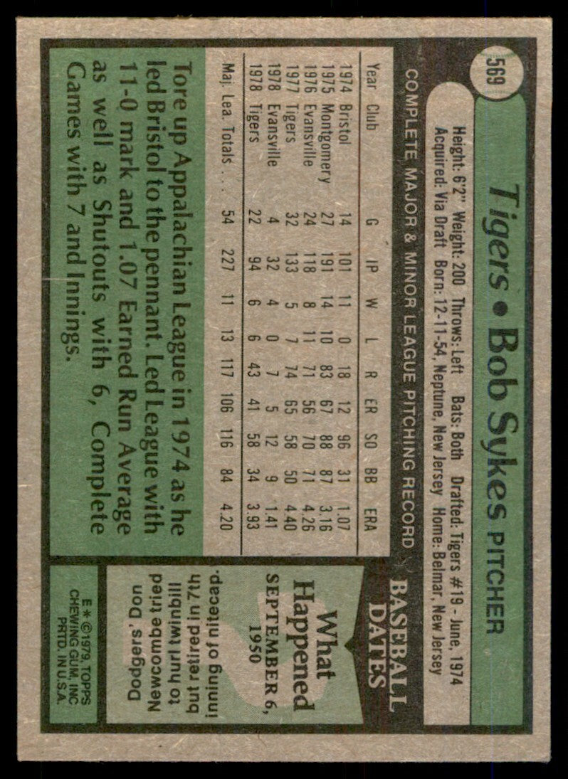 1979 TOPPS BOB SYKES DETROIT TIGERS #569