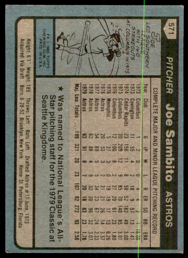1980 TOPPS JOE SAMBITO HOUSTON ASTROS #571 .