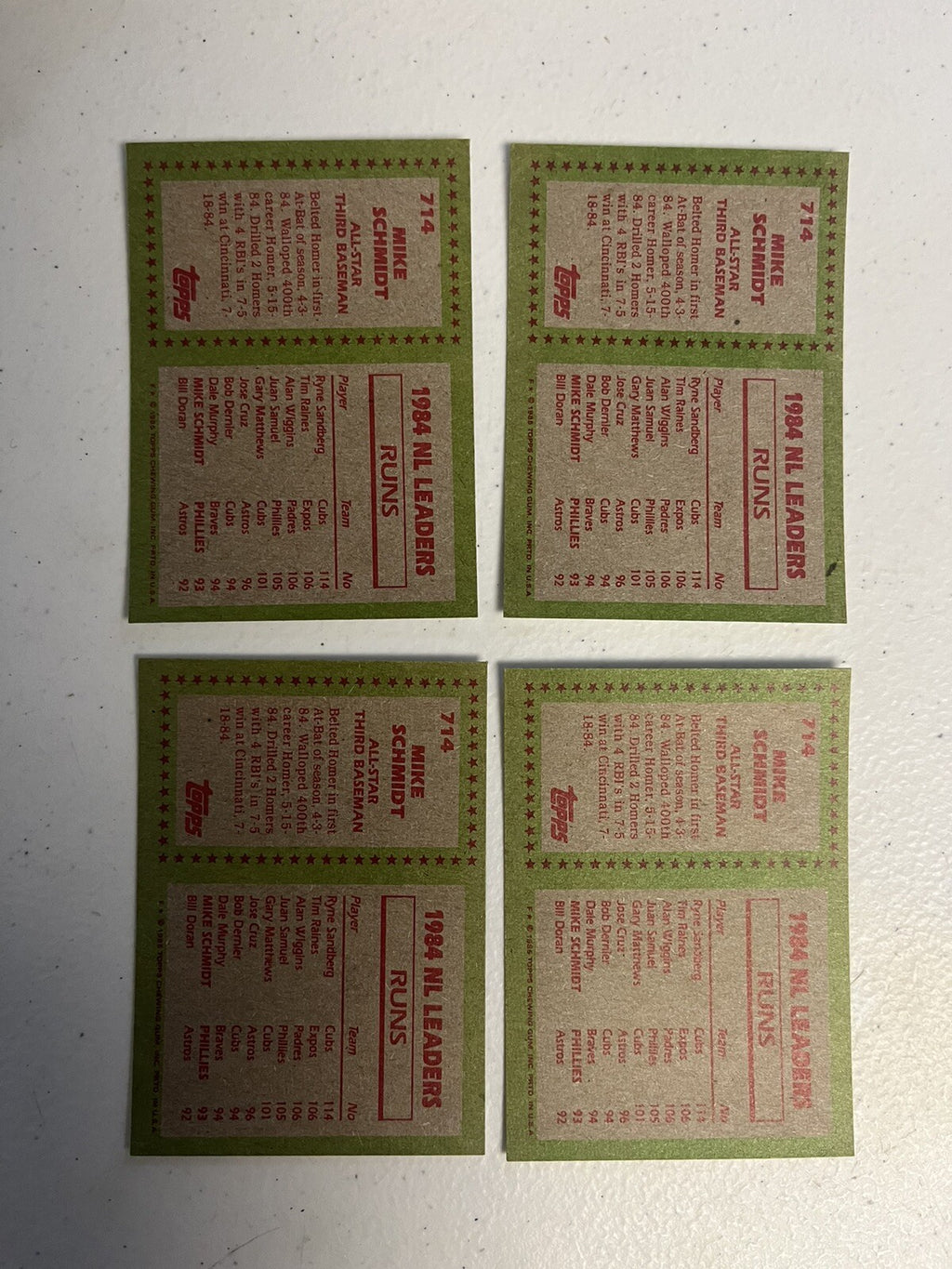 (4) 1985 Topps Mike Schmidt All-Star Cards Philadelphia Phillies NM-MT+