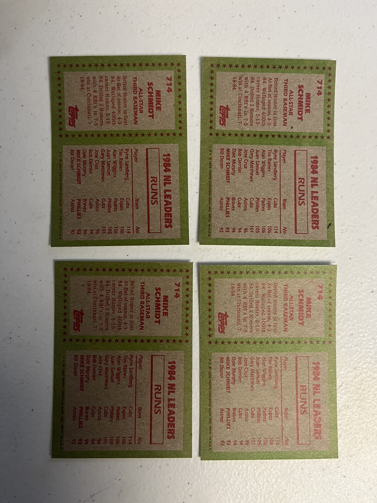 (4) 1985 Topps Mike Schmidt All-Star Cards Philadelphia Phillies NM-MT+