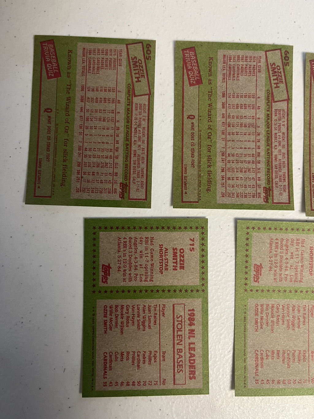 1985 Topps Ozzie Smith Base + All Star 5 Card Lot NM/MT