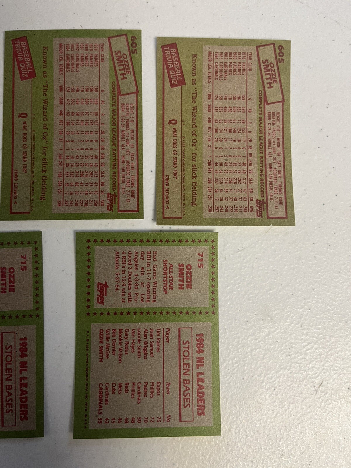 1985 Topps Ozzie Smith Base + All Star 5 Card Lot NM/MT