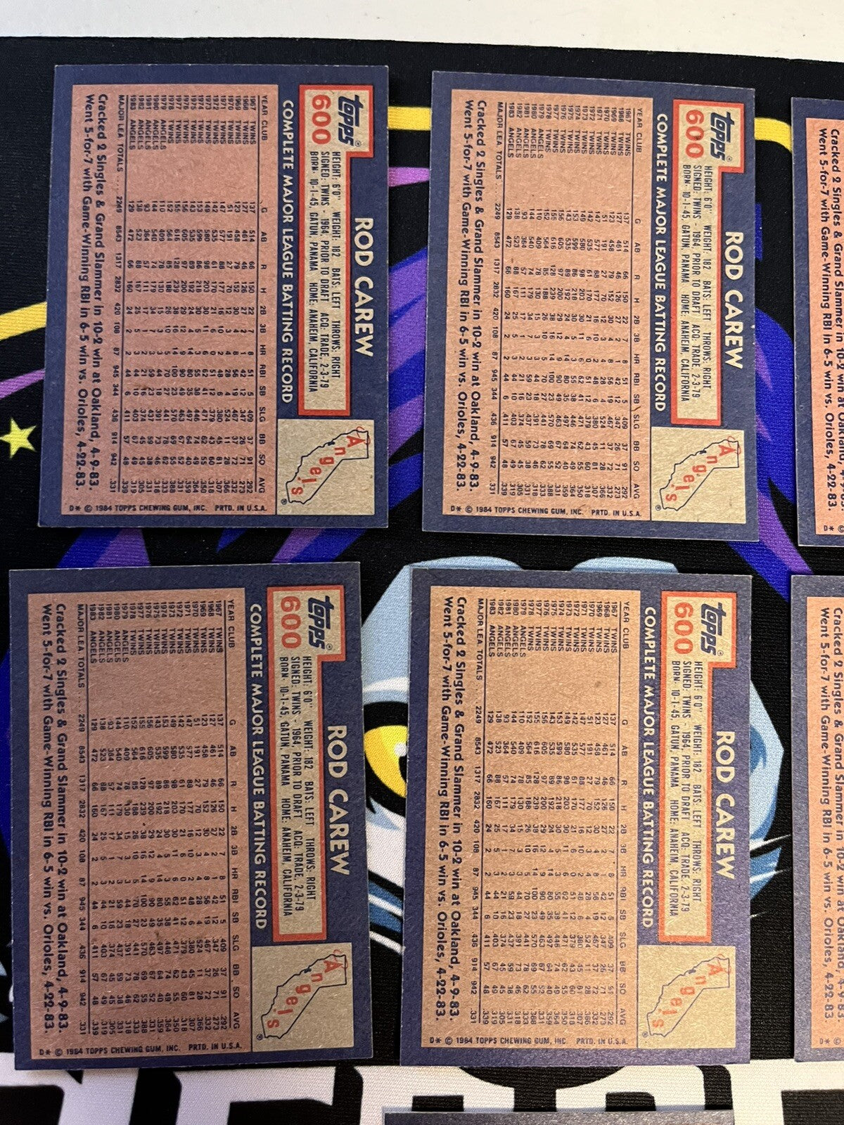 1984 Topps Rod Carew Angels Lot Of  7