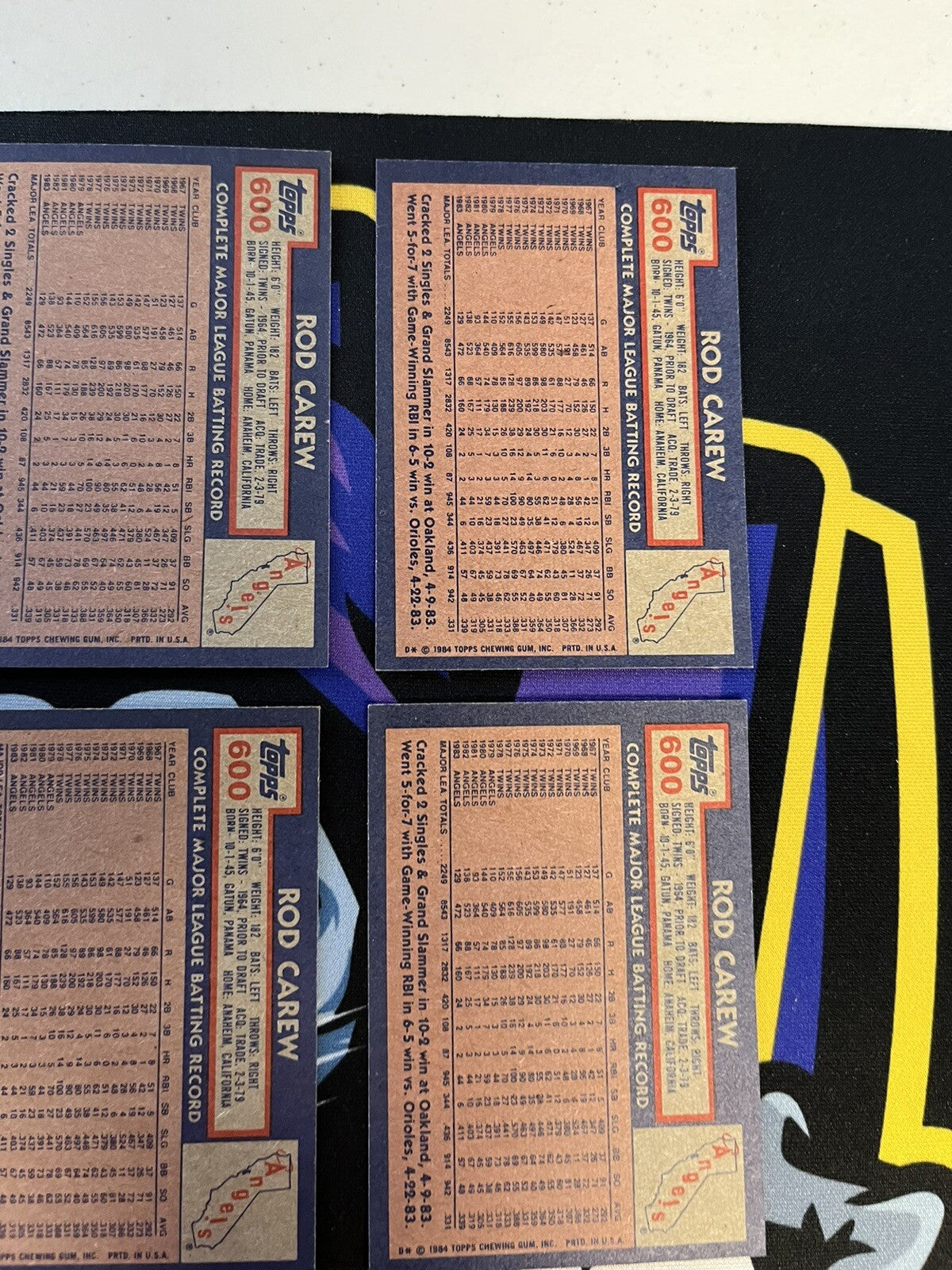 1984 Topps Rod Carew Angels Lot Of  7