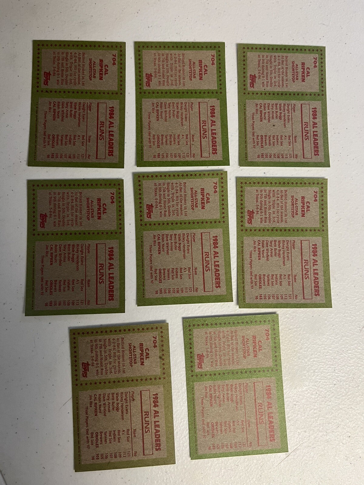 1985 Topps Cal Ripken All Star 8 Card Lot NM/MT