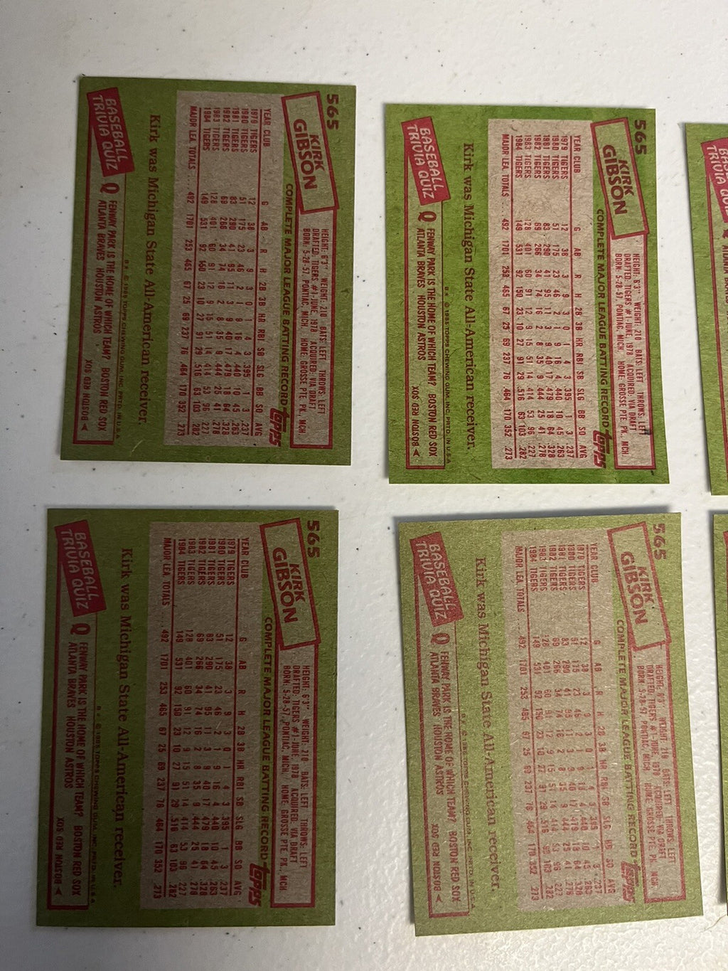 1985 Topps Kirk Gibson 6 Card Lot NM/MT