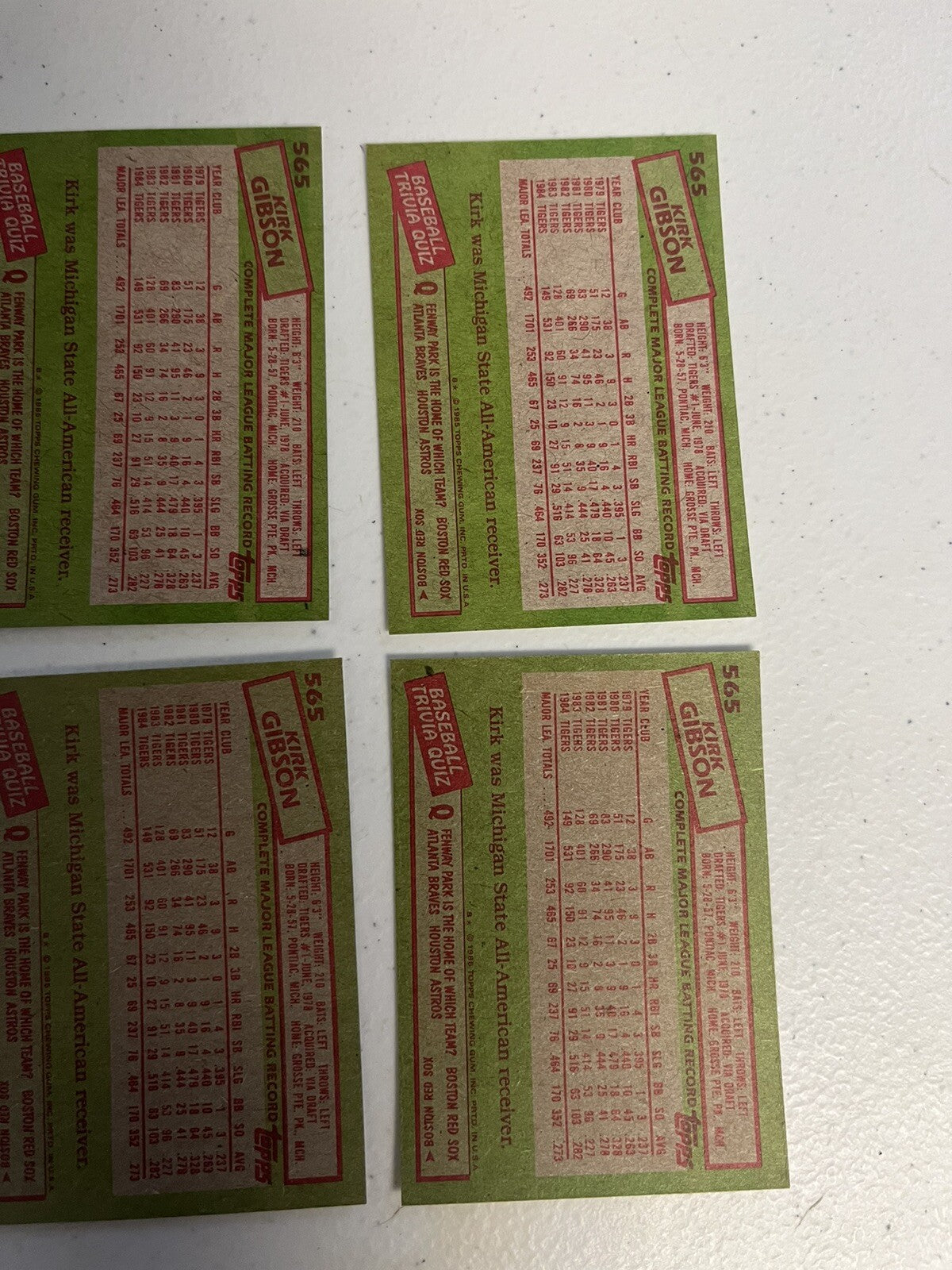 1985 Topps Kirk Gibson 6 Card Lot NM/MT