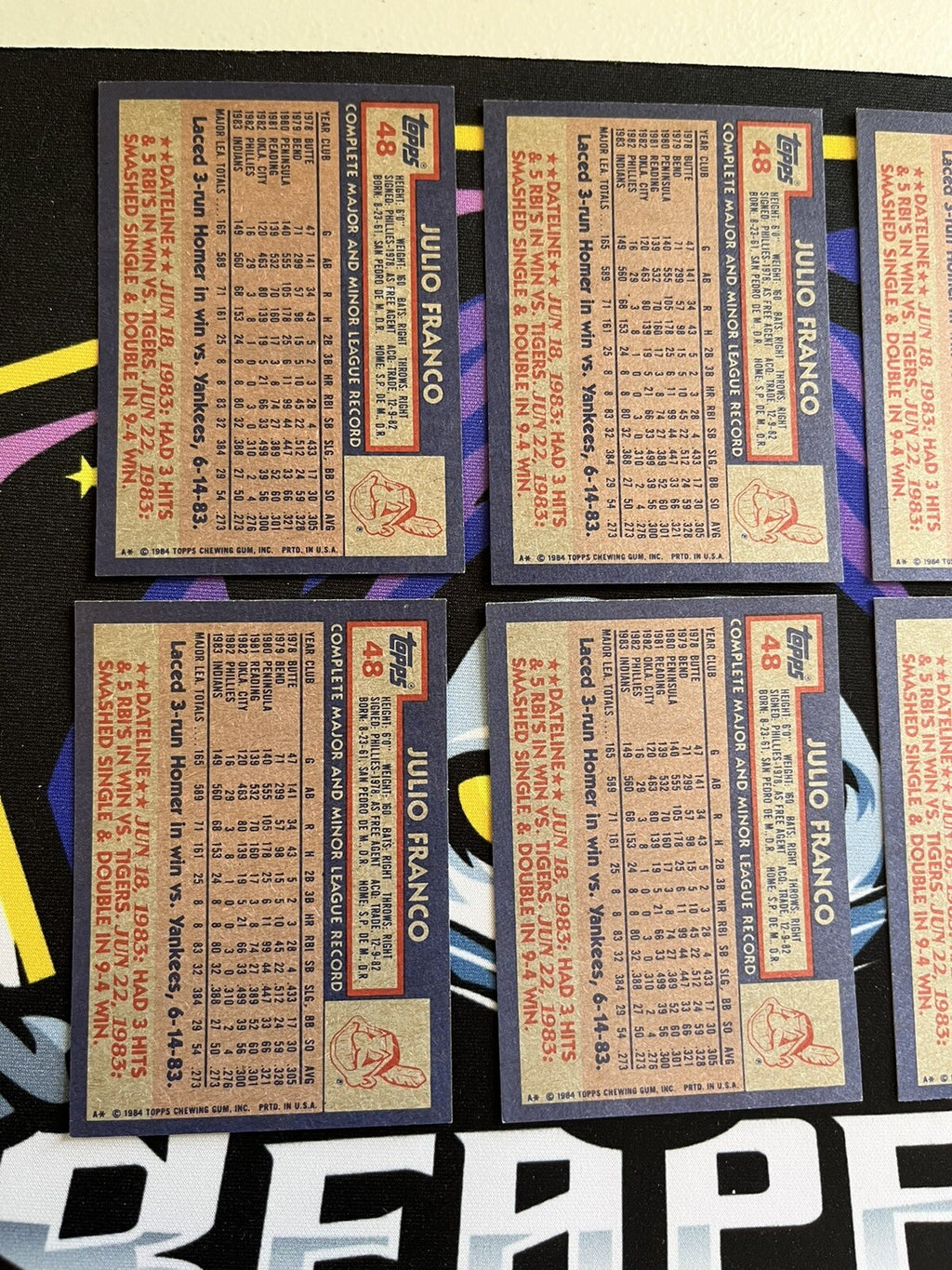 1984 Topps Julio Franco Indians Lot Of 6
